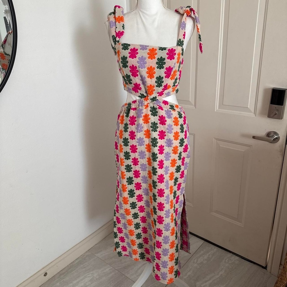 NWT saltwater luxe multicolor flower embroidered cutout dress